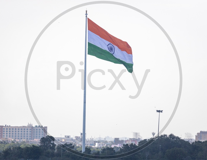 Indian National Tricolour Flag Pole At Tankbund in Hyderabad