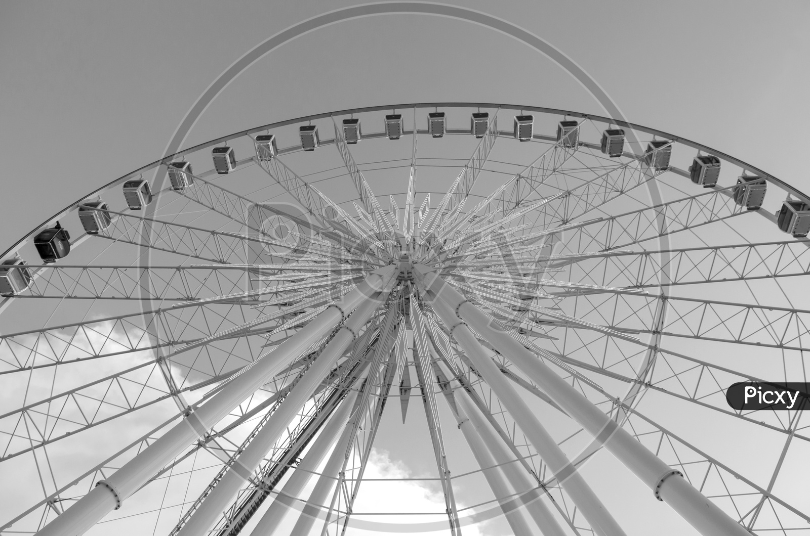 Beautiful large Ferris wheel in black and white