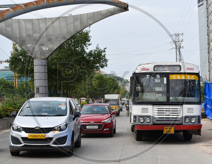 TSRTC  City Bus On  Roads at Financial District