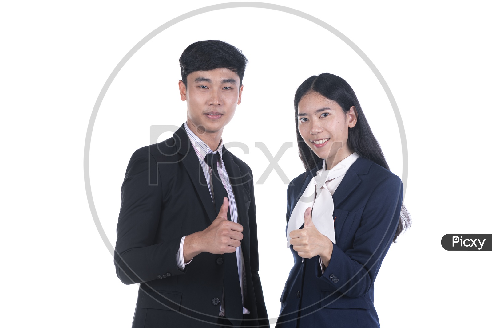 happy successful Young  business team With Thumb's Up Gesture On Isolated White