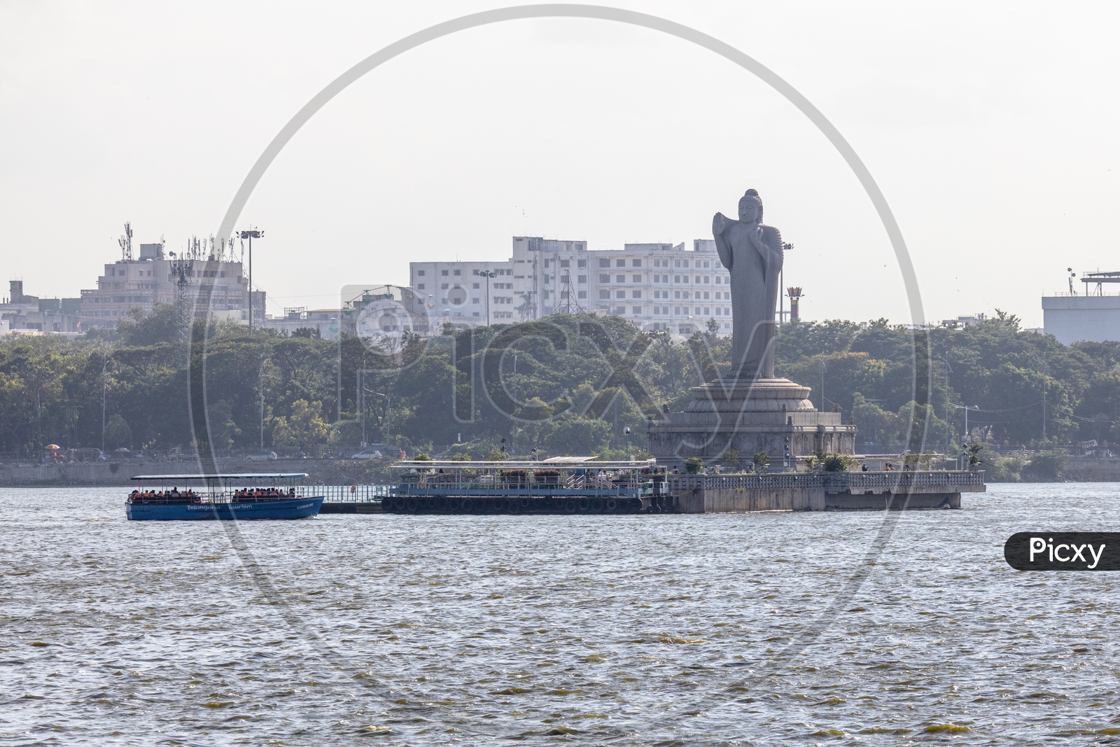 Monolith Of  Gautama Buddha Statue in Hussain Sagar Lake At Tankbund In Hyderabad