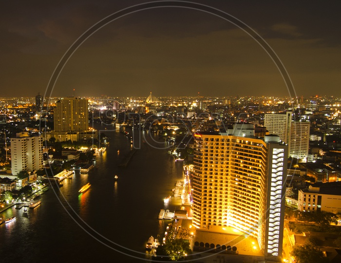 Night Scape Of Bangkok City With High Rise Buildings