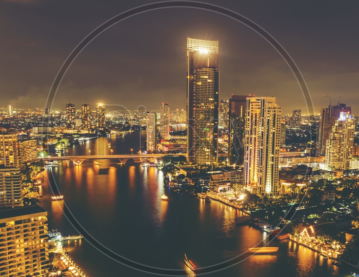 cityscape of Bangkok at night, Thailand
