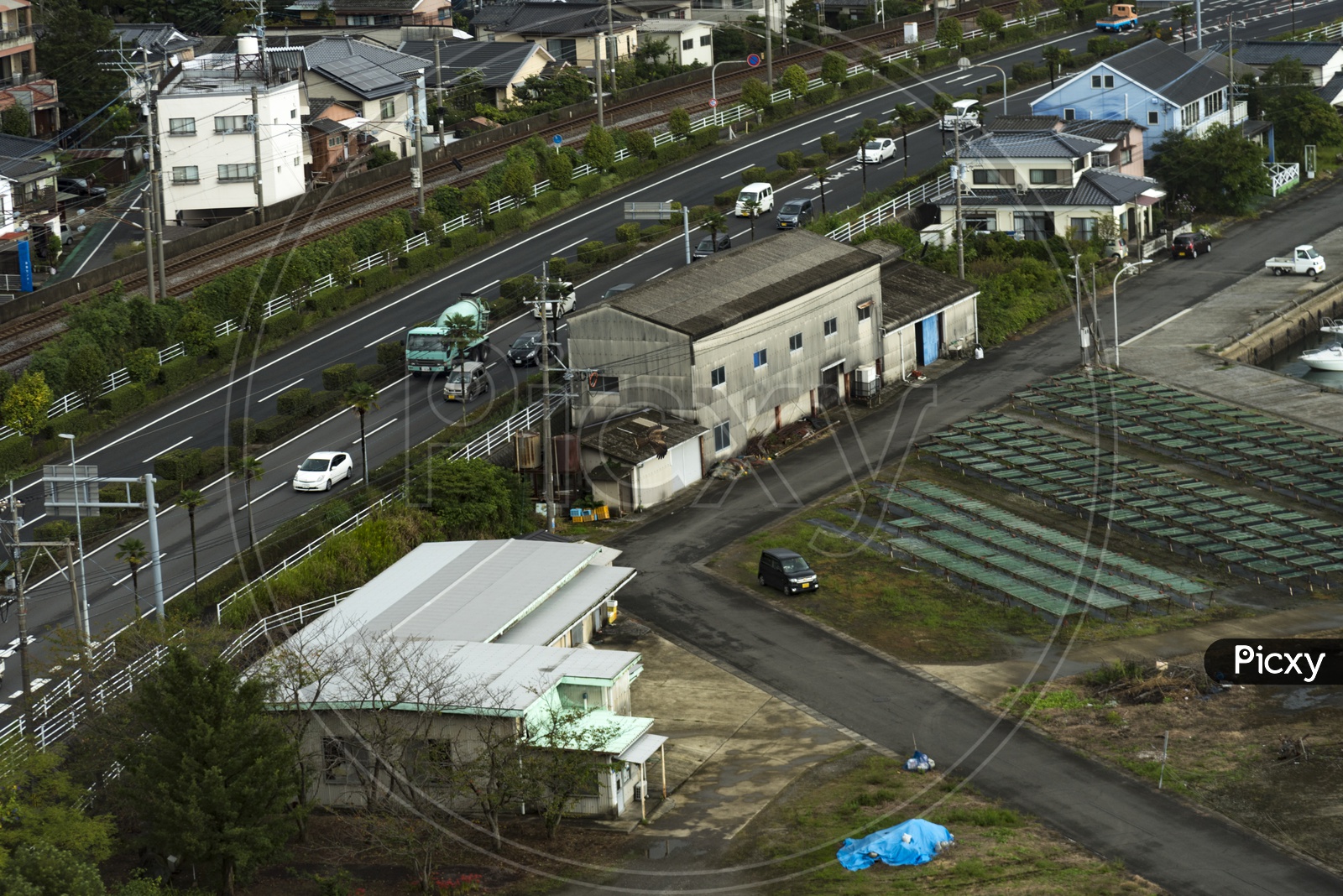 Aerial view of Oita city, Japan