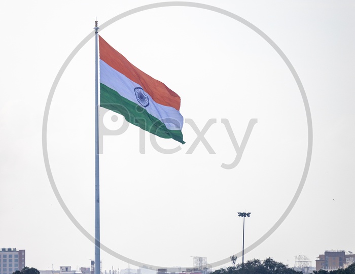 Indian National Flag Pole Near Hussain Sagar Lake At Tankbund