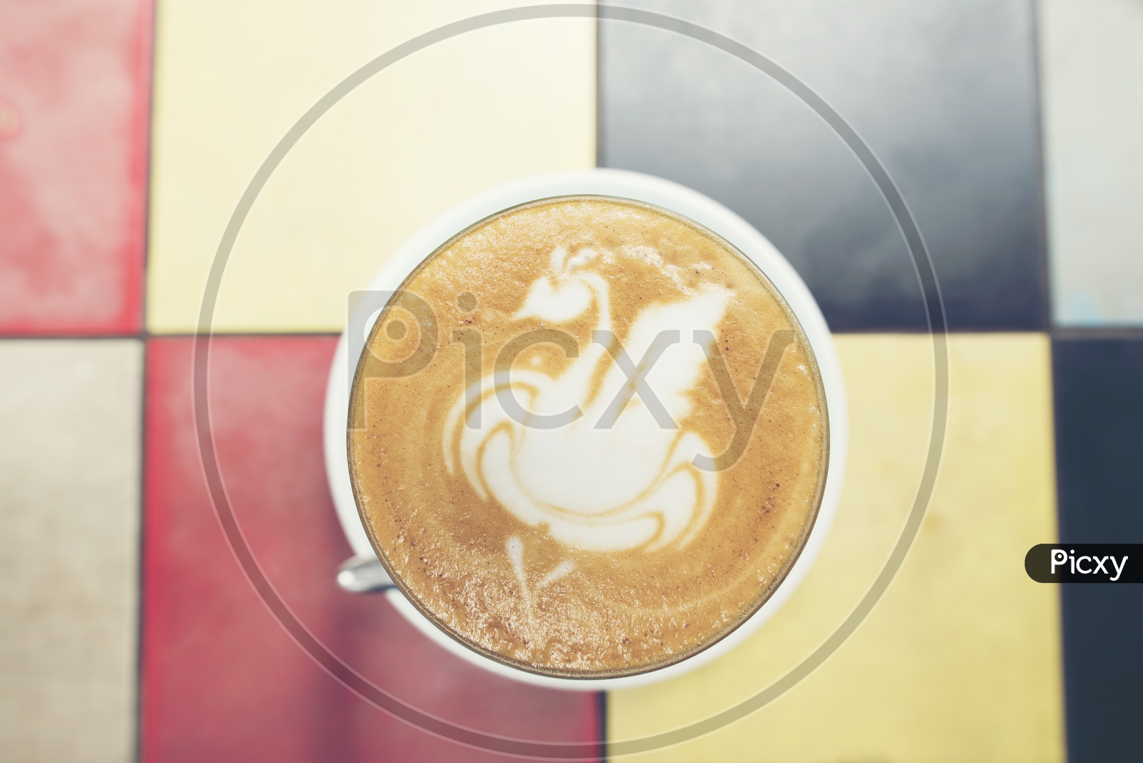 coffee latte art in cafe With Vintage Filter