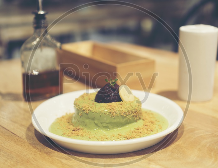 Matcha Green tea Hot Cake Served In a Plate