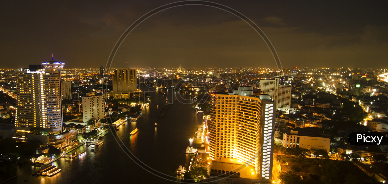 Night Scape Of Bangkok City With High Rise Buildings