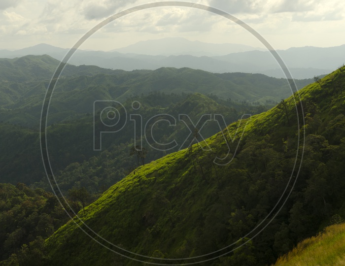 Landscape View Of green mountain Peaks At  Khao Chang  Phueak , pilok