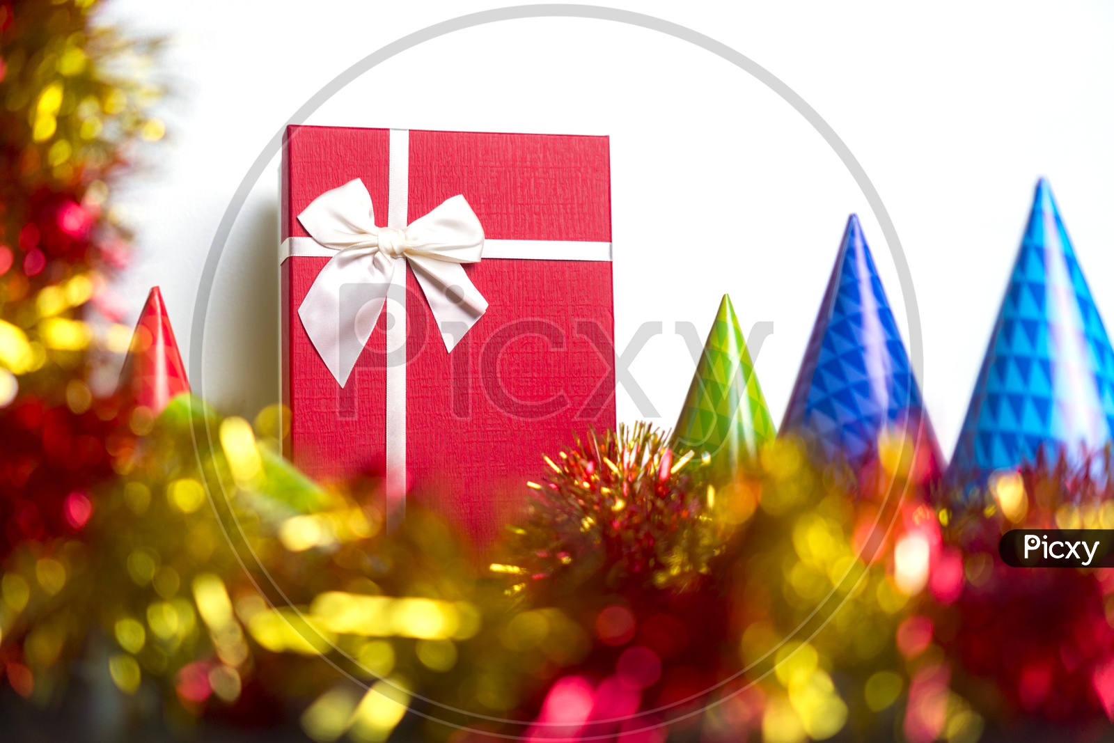 Christmas Gift Box With Decoration Colour Papers  Blur Or  Bokeh