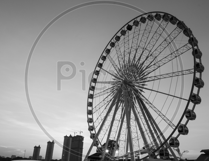 large Ferris wheel in black and white Background