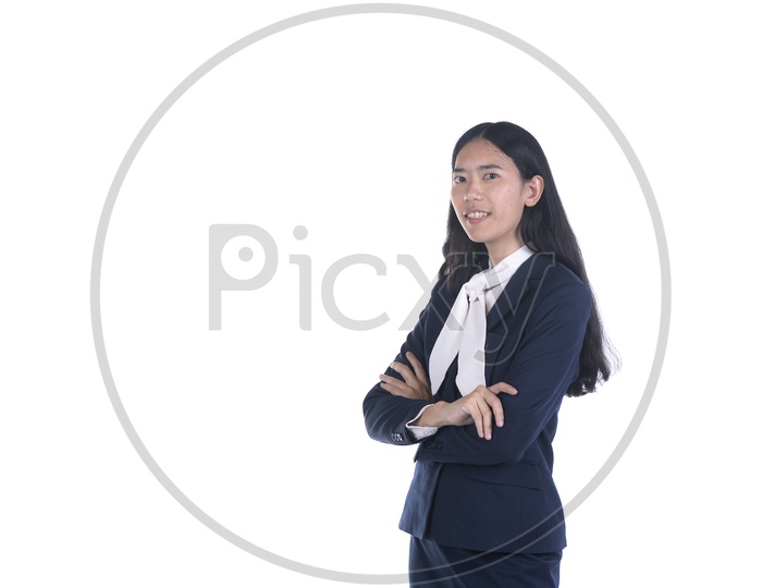 smart Asian business women Posing With Smile face on isolated White Background