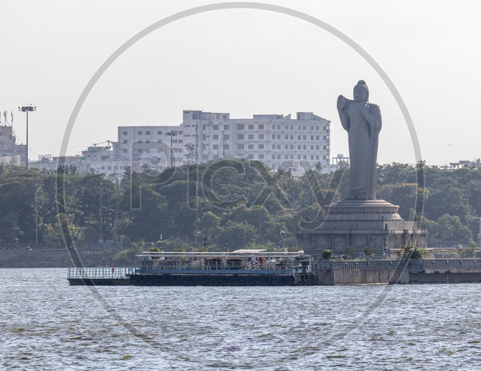 Monolith Of Gautama Buddha Statue in Hussain Sagar Lake At Tankbund In Hyderabad