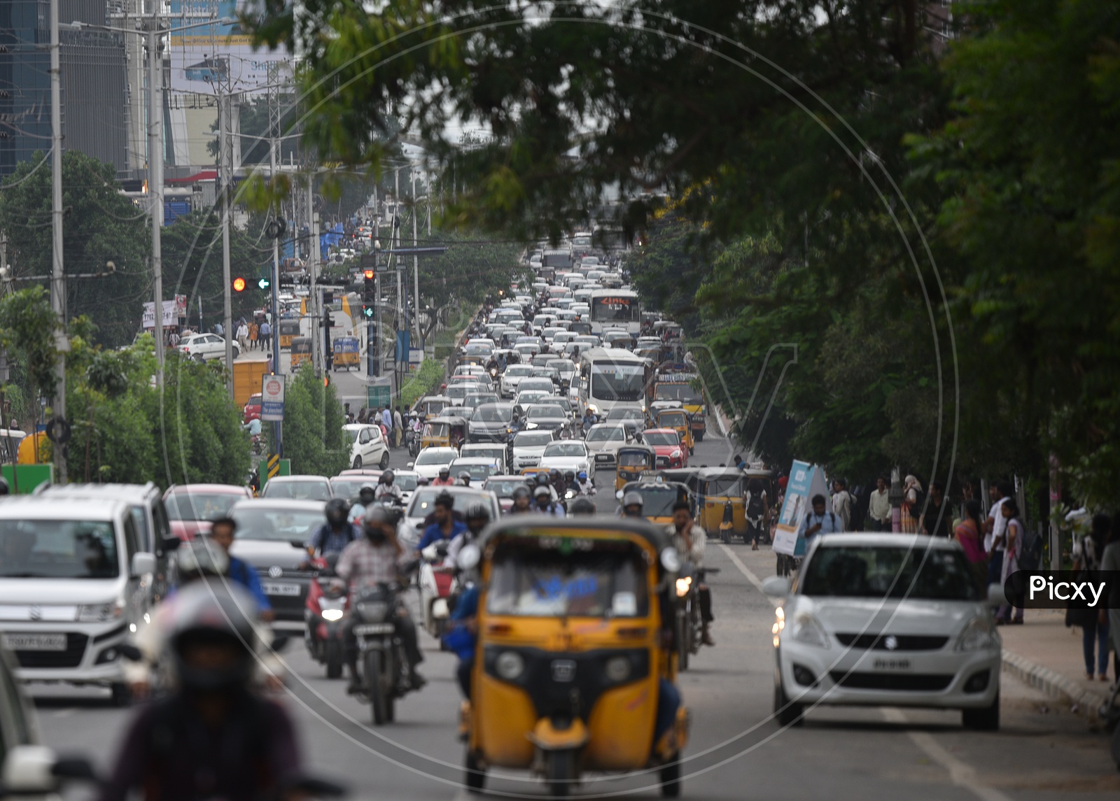 Traffic Jam or Queue of Commuting Vehicles On Road