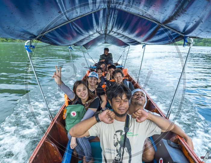 Tourists Enjoying Boat Rides in Khao Yai National Park In  Thailand