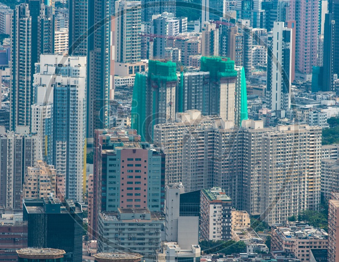 Hong Kong cityscape With sky scraper building  Filled Background