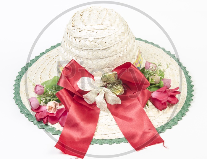 beautiful straw summer hat with colorful  flowers