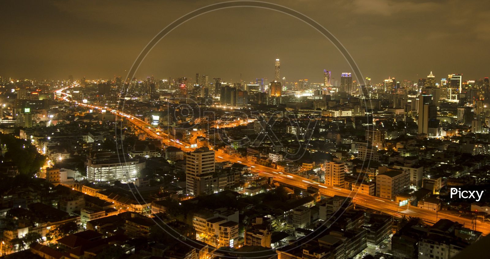 Bangkok downtown top View at Night