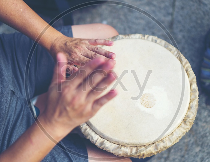 Djembe drums Playing Hands Closeup