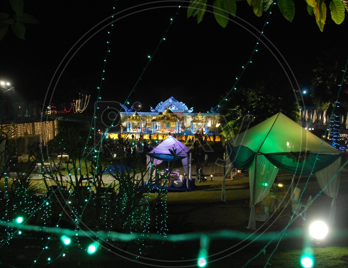 Decorative Outdoor Wedding Stage during night