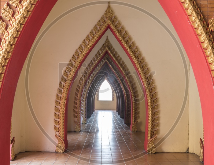 Architecture of Thai Temple With Arch Door Entrance