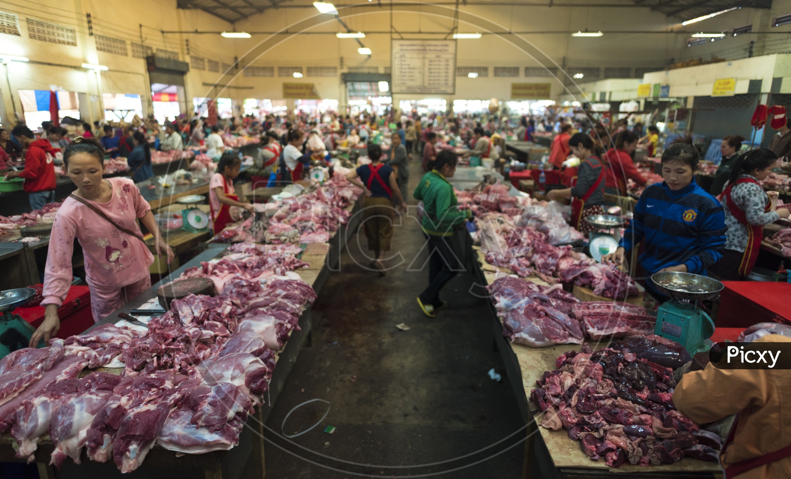 Pakse Meat Market With Vendor Stalls