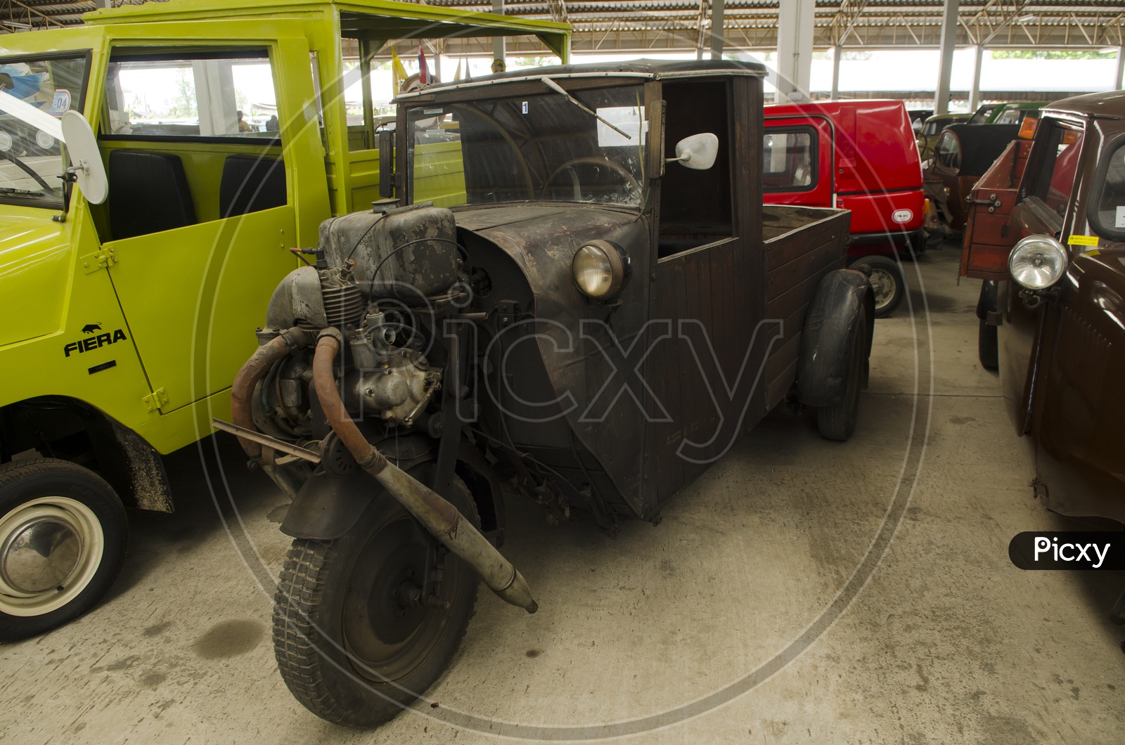 Old Motor Engine Car In Vintage Car Expo