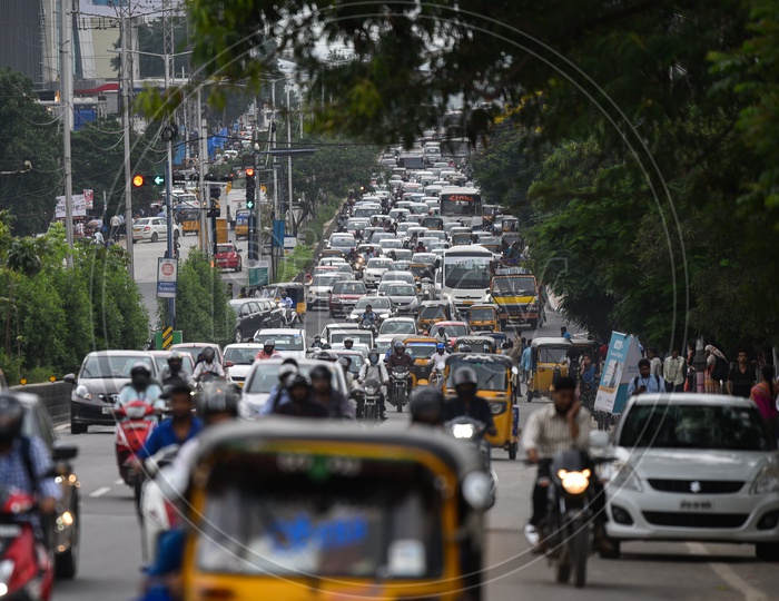 Urban City Roads Full Of Commuting Vehicles