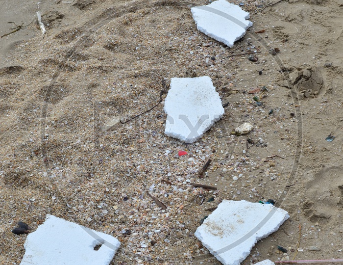 Garbage or Thermocol from the ocean at the beach