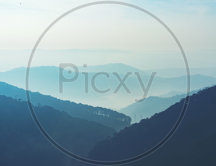 Mountain Layers View With Fog At Da Lat , Vietnam