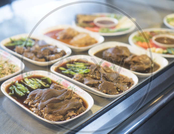 Pork Belly Strips With  green Veggies , Thai Street Food