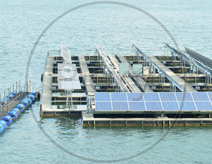 Solar Energy panels on Water Surface  Closeup