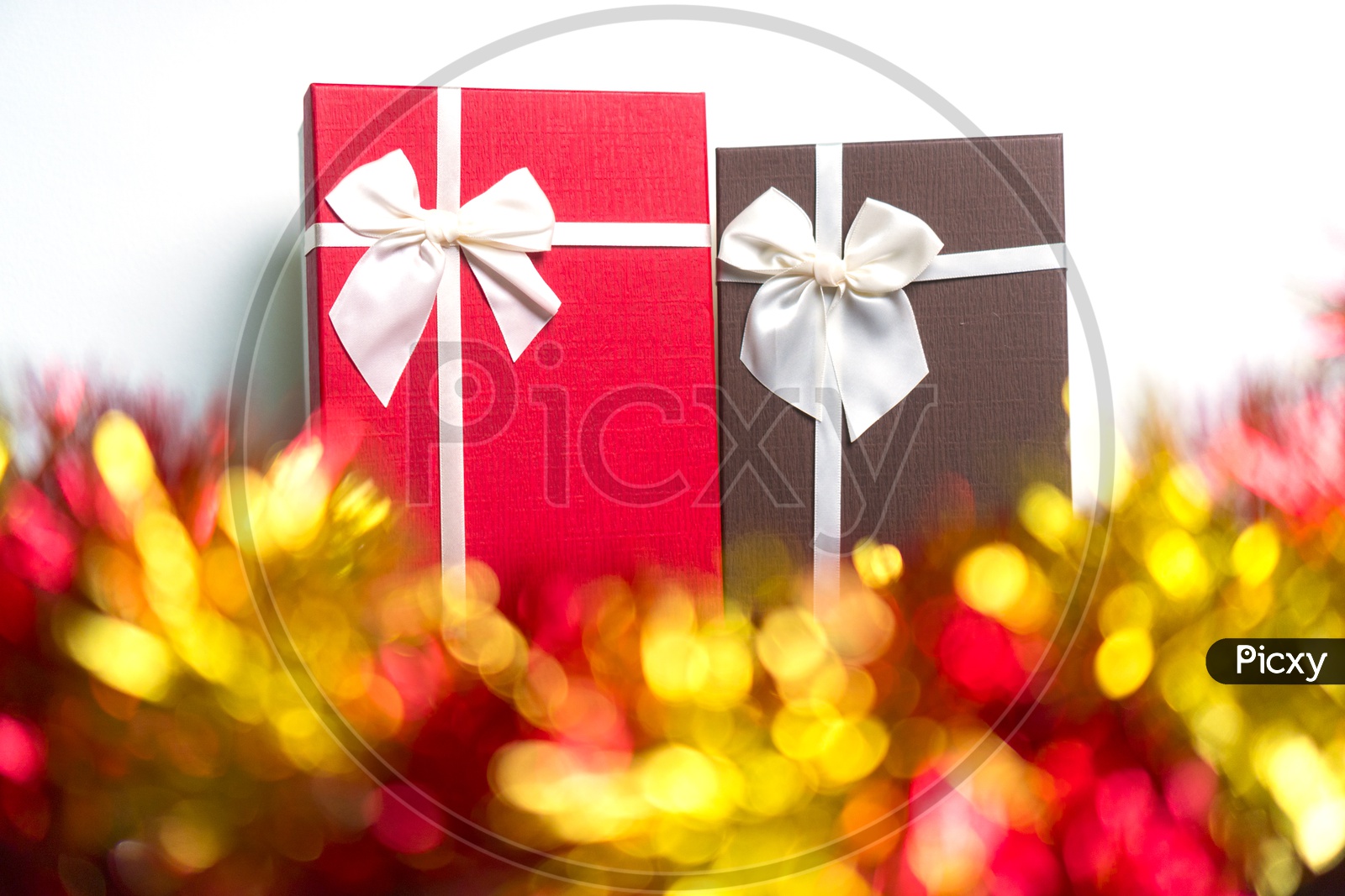 Christmas Gifts With Decorative papers Bokeh  Forming a Template for Christmas  Festival