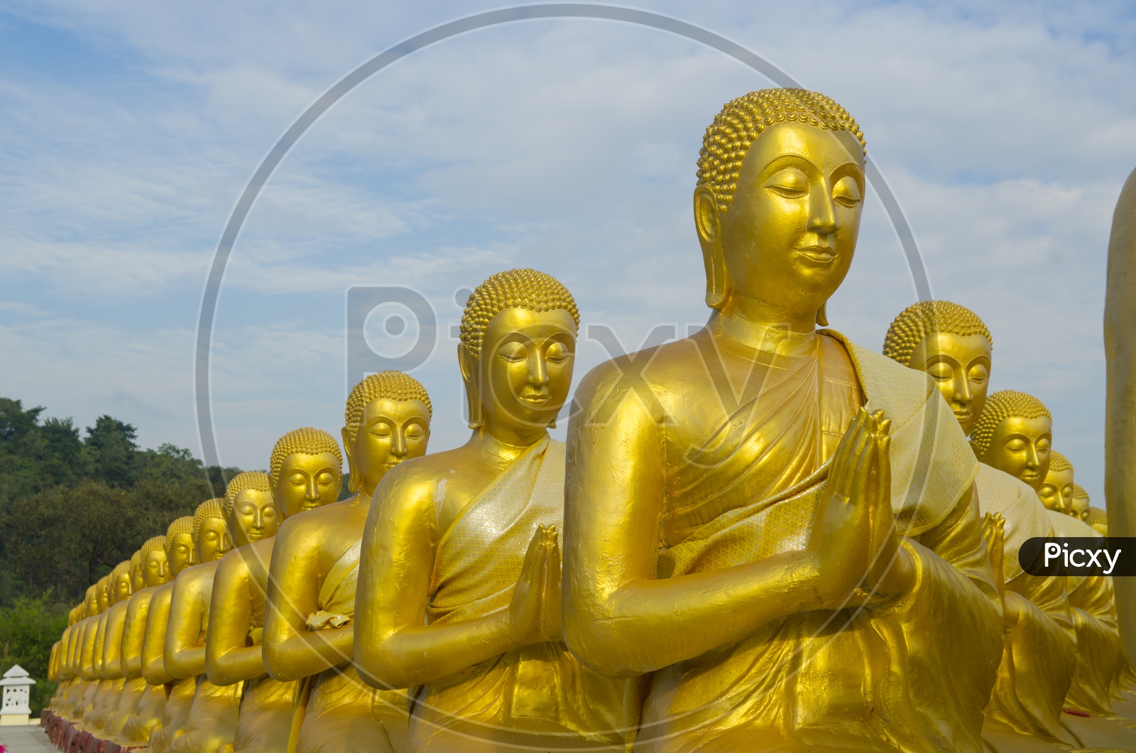 Golden Ancient buddha Statues at Nakhon Nayok, Thailand