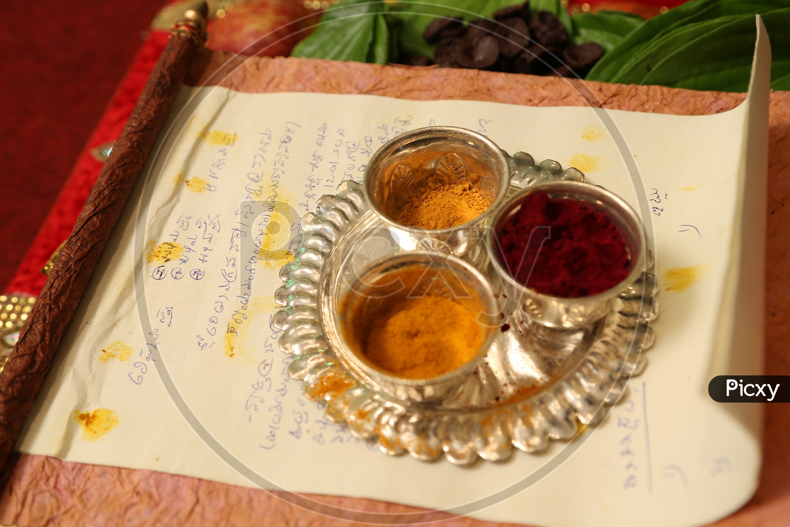 Siindhur and Turmeric in a silver plate