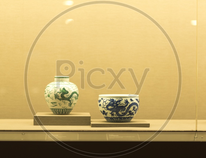 Antique Vessels  In Display At  Taipei's National Palace Museum