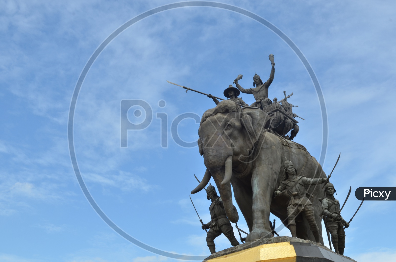 The elephant statue in the blue sky,Monument of King Naresuan at Suphanburi province in Thailand