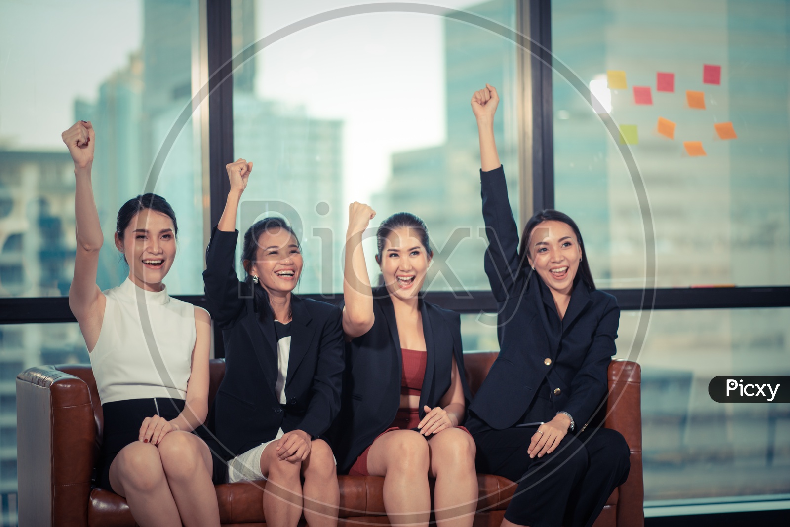 Business Woman Team Success Achievement Arm Raised Concept