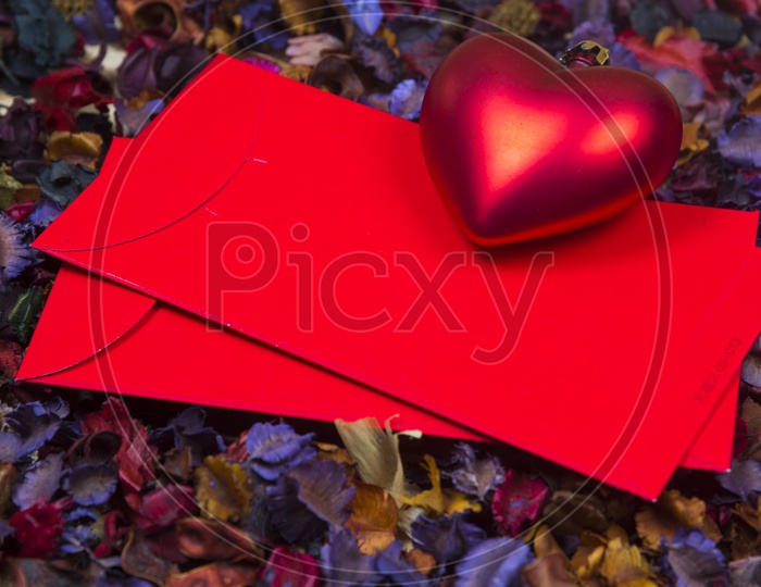 Greeting Card And Red Love Heart For Valentines Day Template