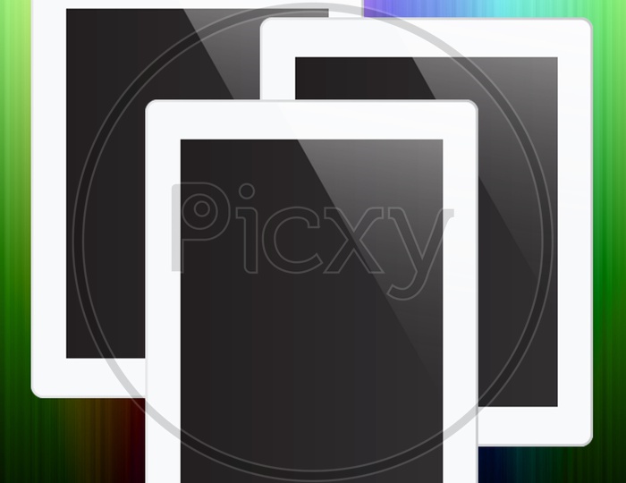 tablet pc computer with blank screen on smooth colorful abstract fantasy background