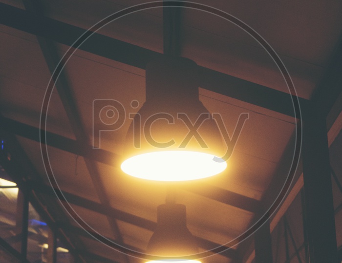 Roof Lamps With vintage Luminous light at a Cafe