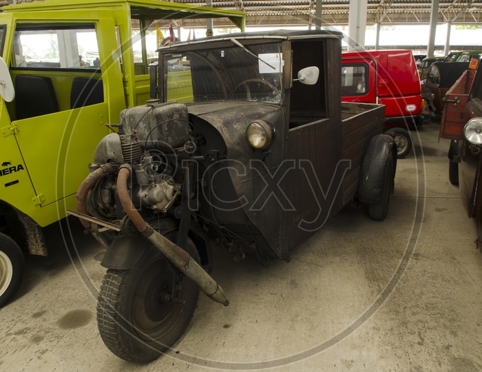 Old Motor Engine Car In Vintage Car Expo