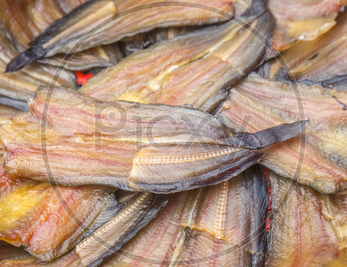 Dried fish Chops Closeup Forming a background