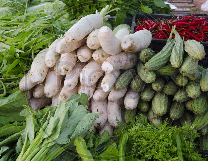 Fresh vegetables In a vendor Stall