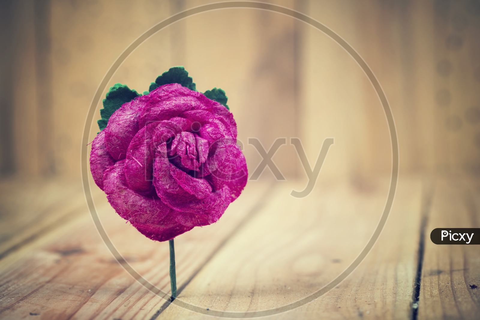 vintage rose flower Alone Over Wooden Background With Selective Focus