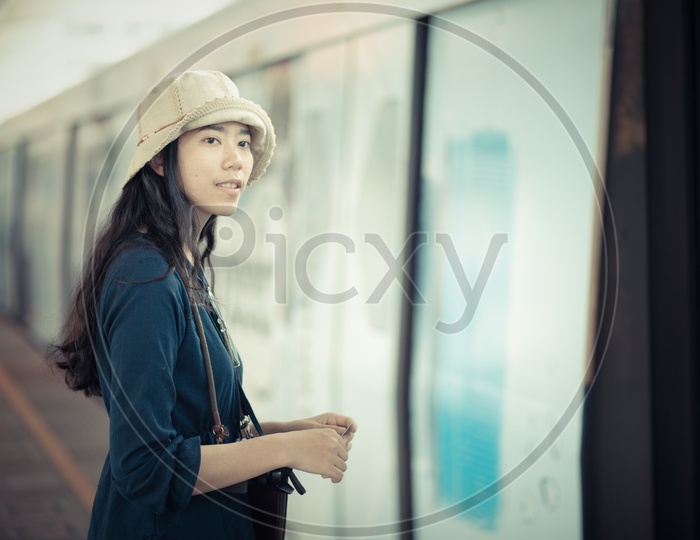 Asian traveler women on sky train station