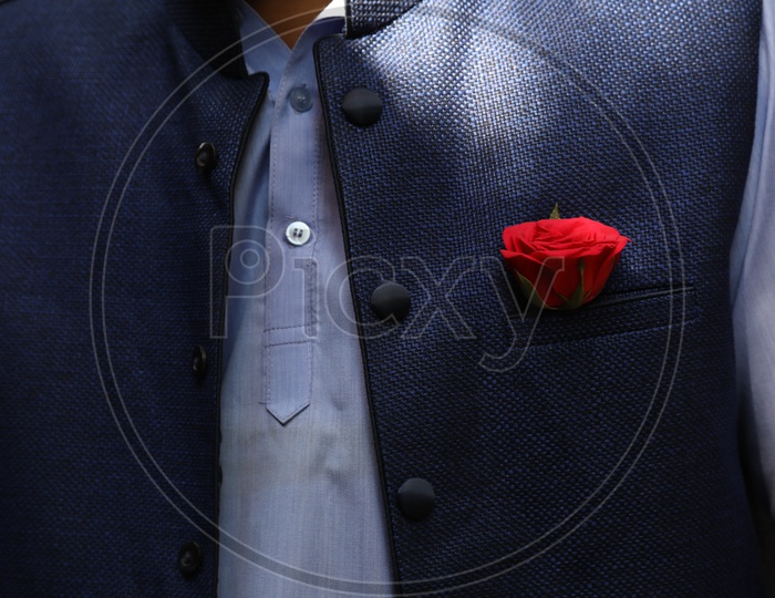 A Man with Rose in Pocket Square