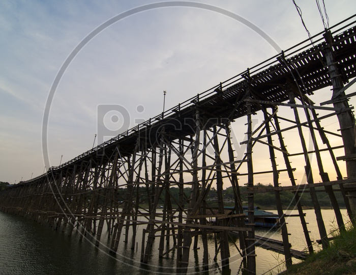 structure of longest wooden bridge over River  Channel
