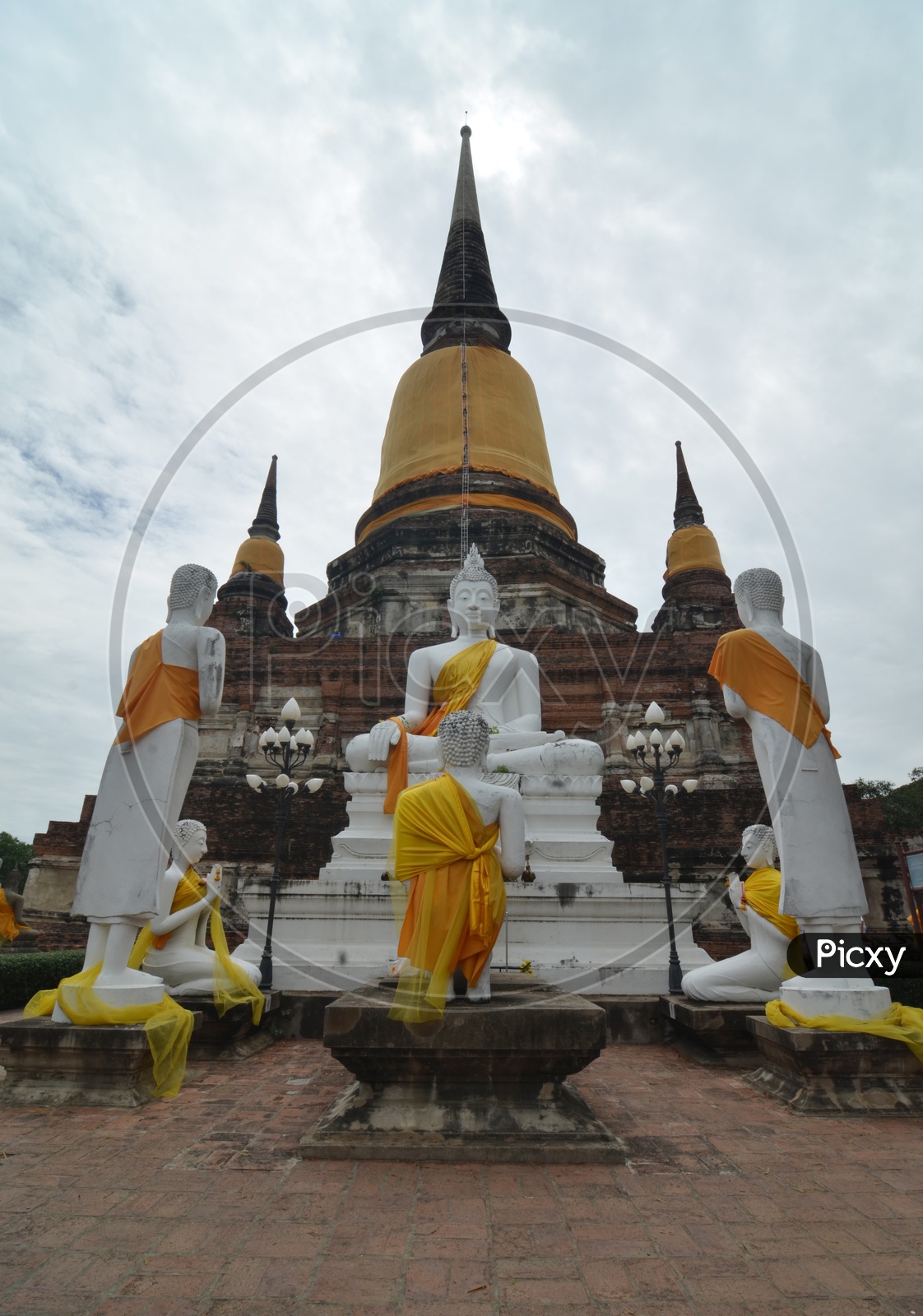 Ancient Buddhas and Pagoda in Wat Yai Chai Mongkol at Ayutthaya, Thailand