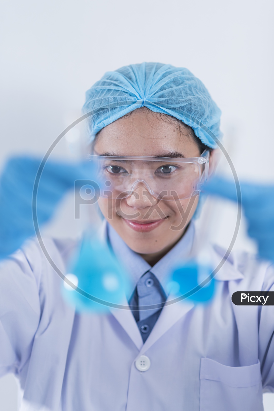 Research Success or Positive results In Chemical Laboratory  With Happy Woman Scientist